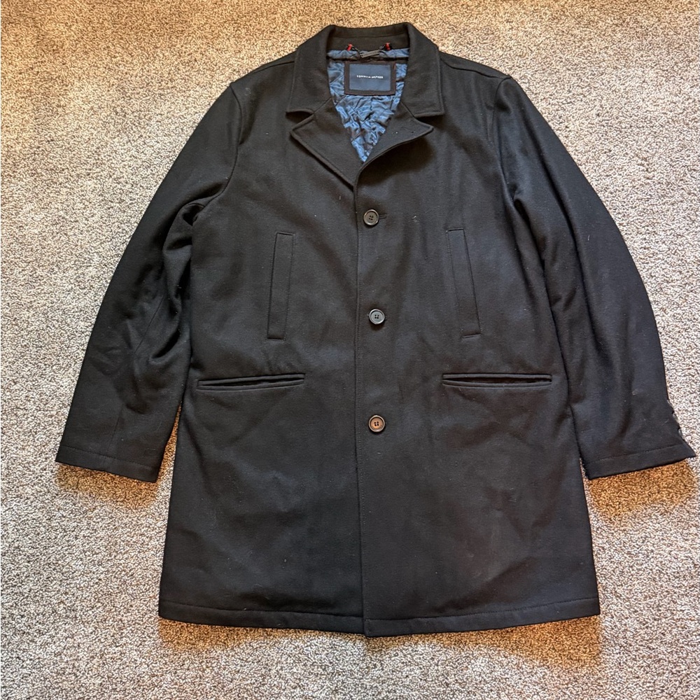Tommy Hilfiger Men's Black Wool Overcoat